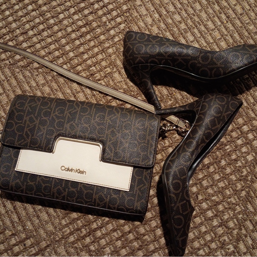 Calvin Klein Signature Brown and Cream Crossbody